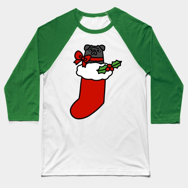 Black Pug Christmas Stocking Baseball T-Shirt by saradaboru